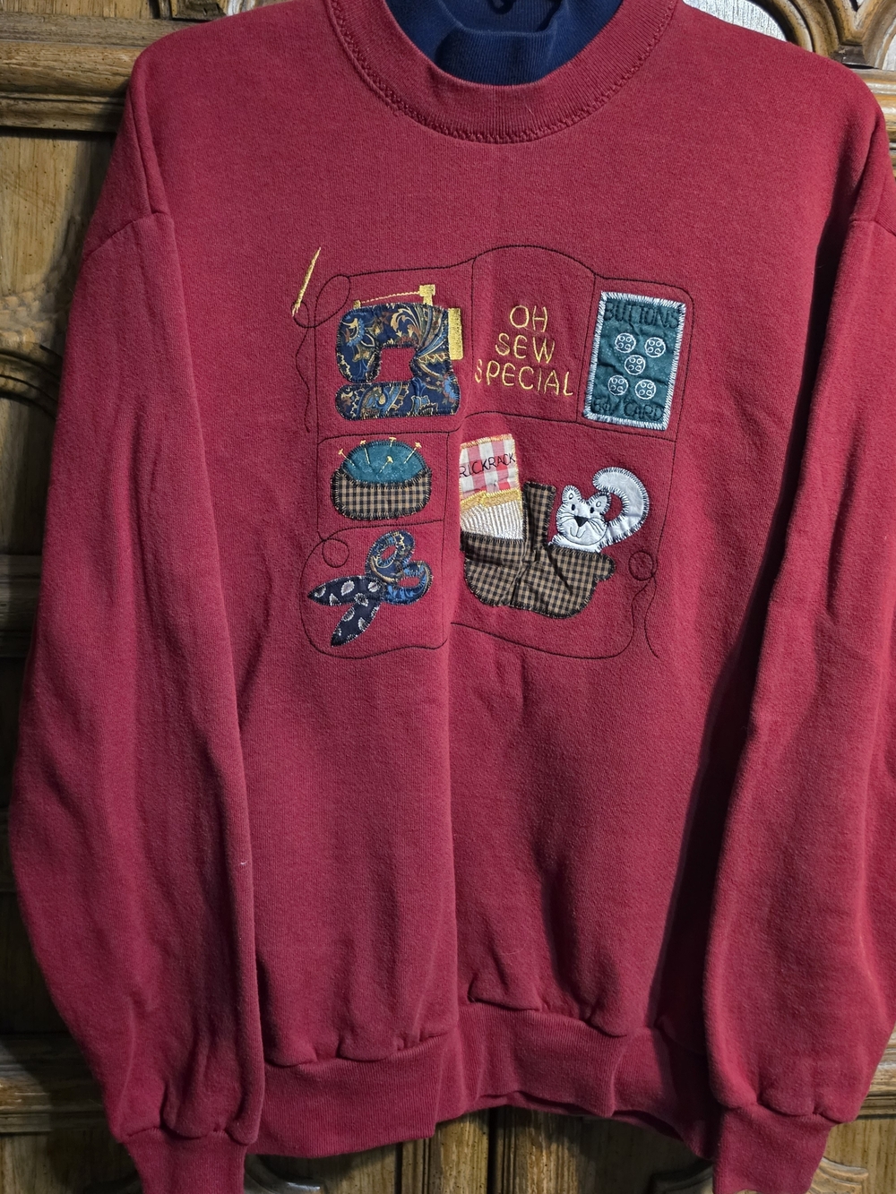Red Cowlneck Sweater with Sewing Patch Motif